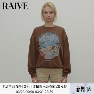 女宽松落肩复古魔镜印花上衣 RAIVE音浪卫衣2026春季 博主同款