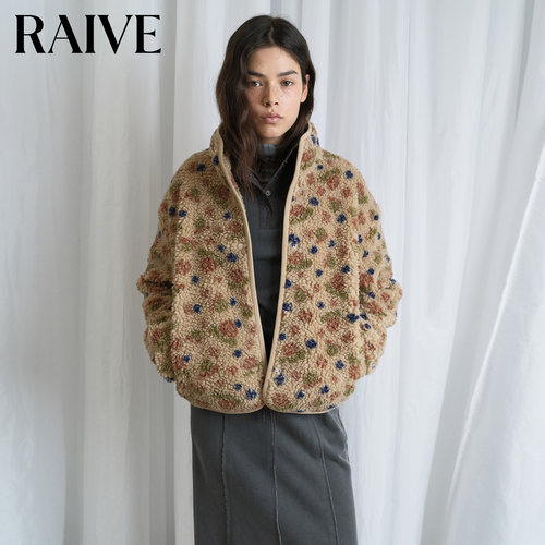 RAIVE氛围碎花立领粒绒短外套