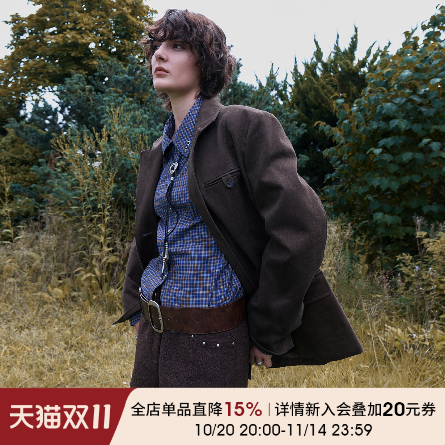 RAIVE宽肩西装领中长夹克外套