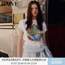 [明星同款]RAIVE音浪T恤夏季复古玫瑰印花韩系女宽松短袖