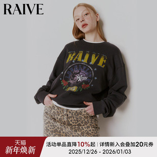 秋季 RAIVE25新款 女上衣品牌logo印花撞色圆领NANA卫衣 明星同款