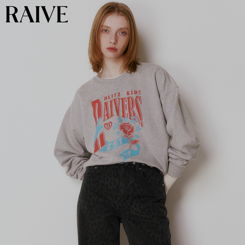 RAIVE玫瑰英文logo撞色印花卫衣