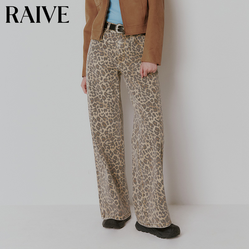 RAIVE宽松豹纹图案利落牛仔裤
