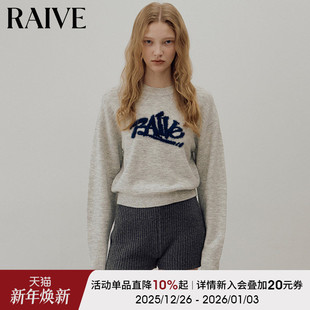 女宽松logo提花圆领韩版 冬季 柔软毛衣 25新款 RAIVE复古字母针织衫