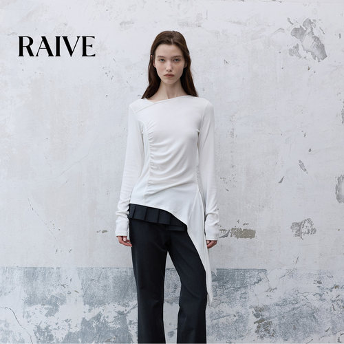 RAIVE不对称修身褶皱内搭长袖T