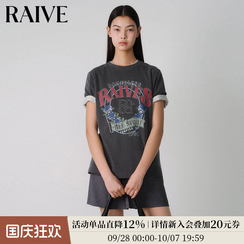 RAIVE玫瑰logo撞色印花韩系短袖T图片