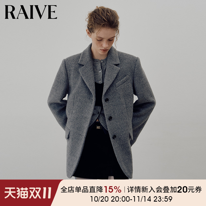 RAIVE单排扣中长款毛呢外套