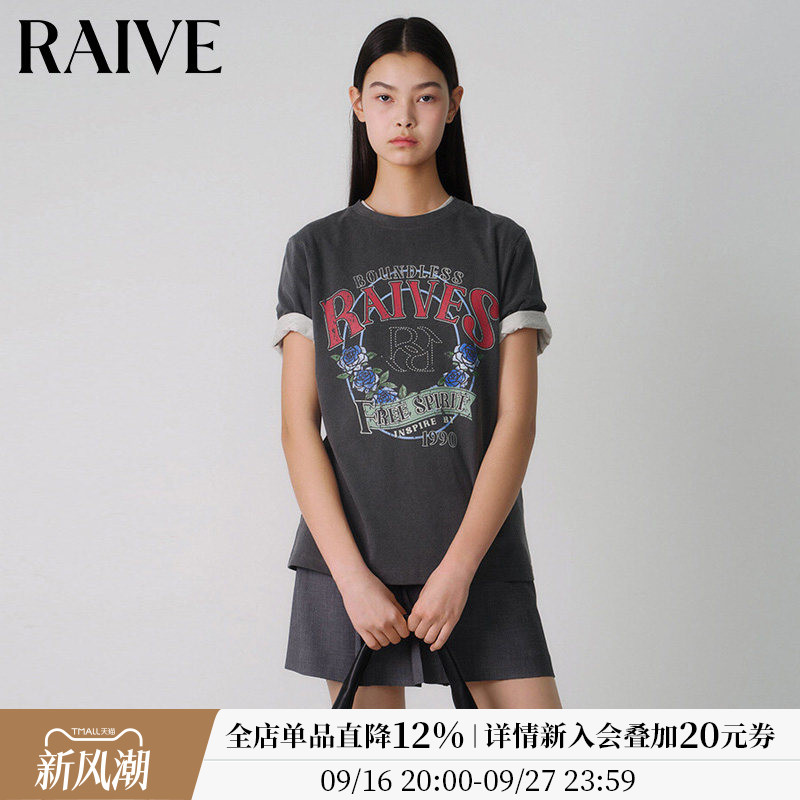 RAIVE玫瑰logo撞色印花韩系短袖T图片