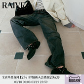 牛仔裤 RAIVE2026春季 分割设计宽松黑色韩版 子直筒长裤 女裤