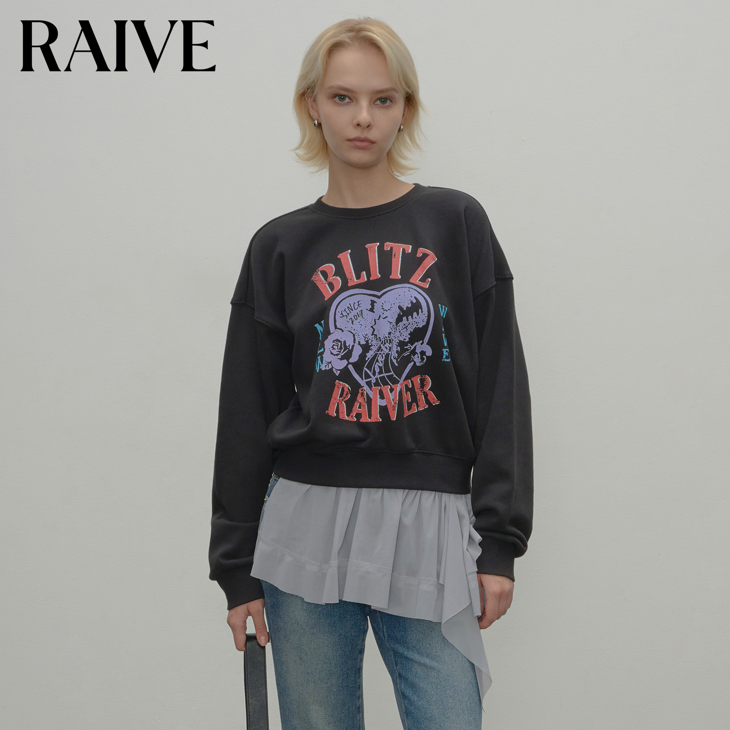 RAIVE爱心印花全棉圆领套头卫衣
