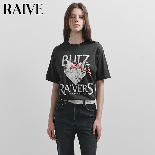 RAIVE印花文艺撞色多色短袖T恤