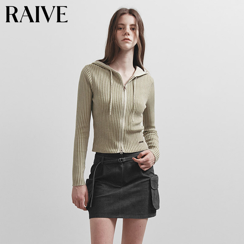 RAIVE连帽条纹针织开衫