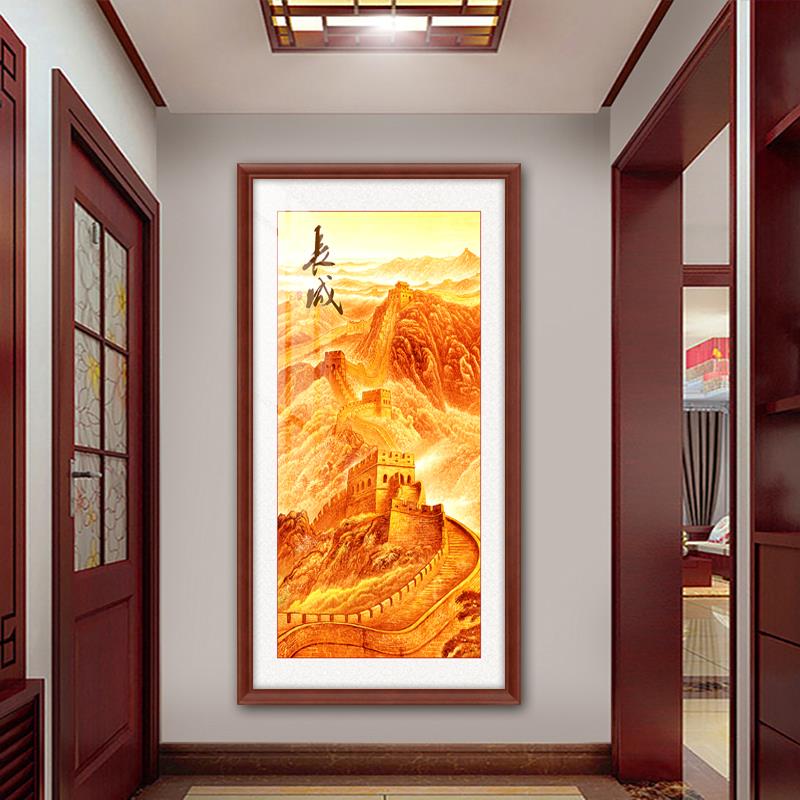 龙抬头国画金色万里长城装饰画客厅壁画新中式山水画字画玄关挂画