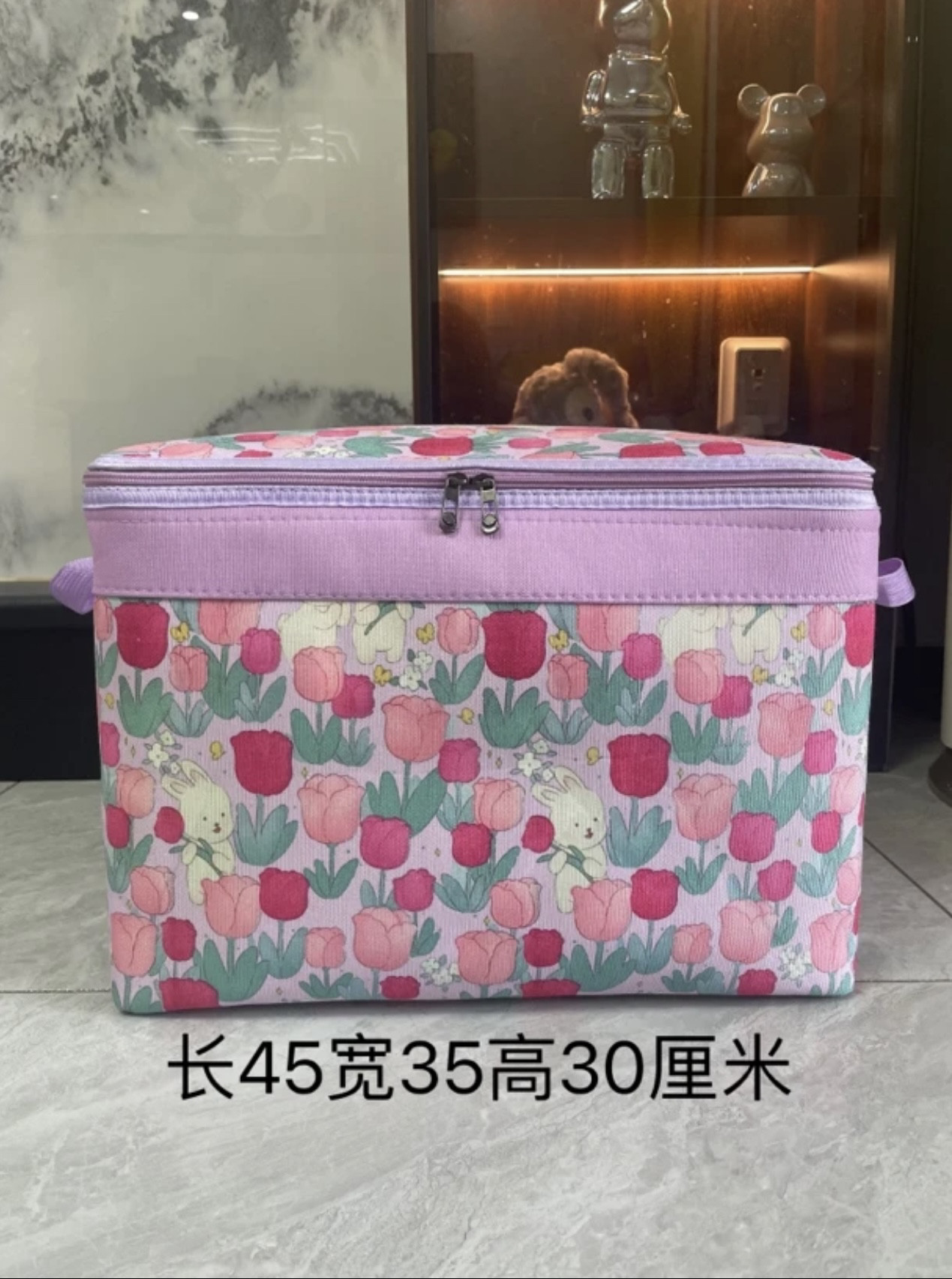 郁金香碎花拉链收纳箱衣柜衣物被子储物整理盒宿舍大容量搬家帆布