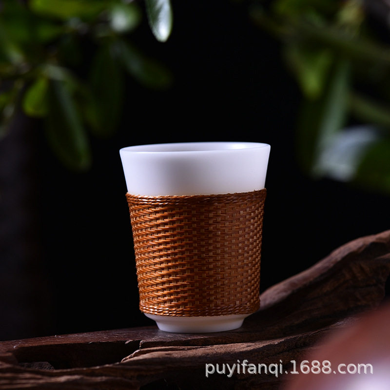 非遗竹丝扣瓷德化羊脂白玉瓷盖碗家用办公室主人杯品茗杯茶具套装