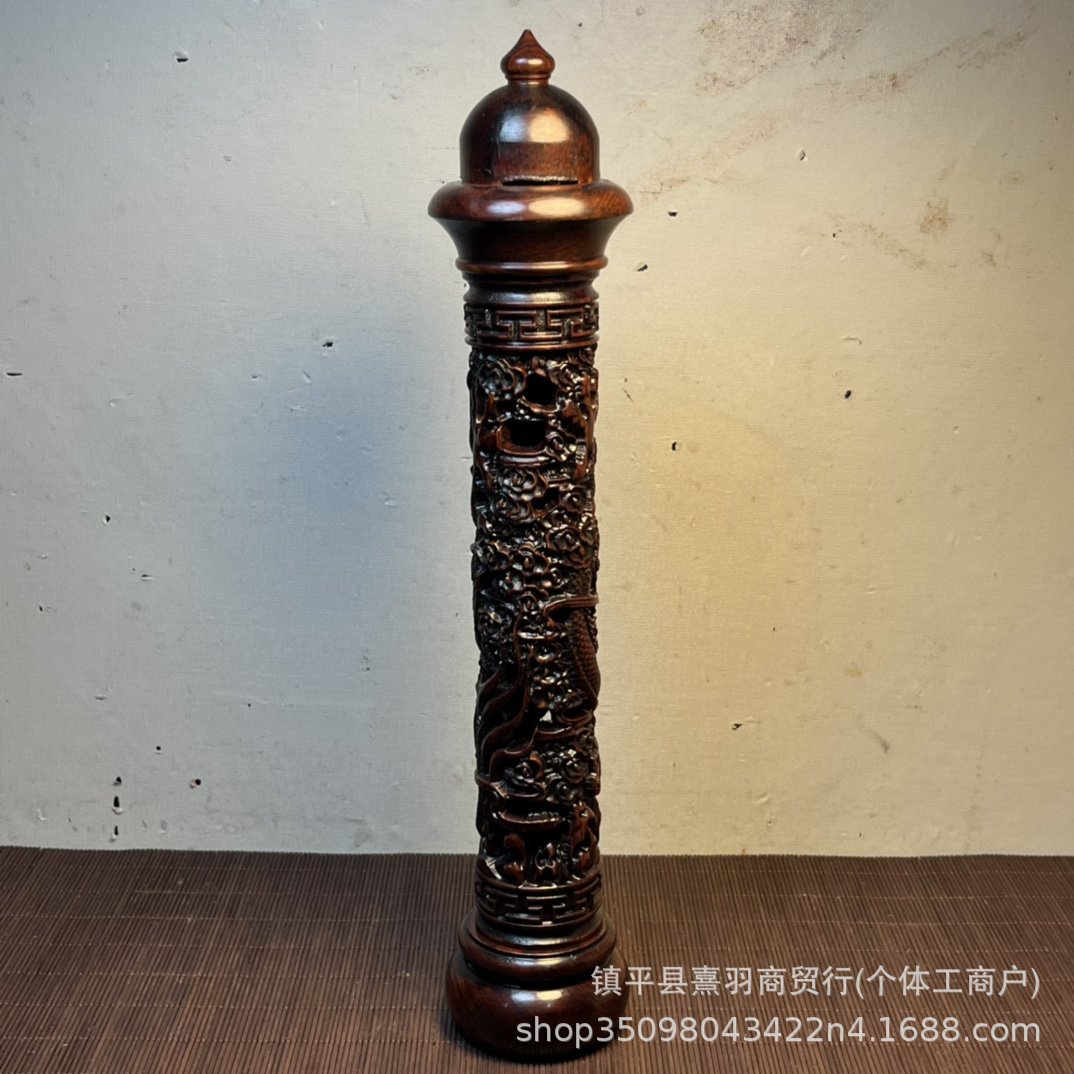 花梨木镶贝壳龙纹香筒