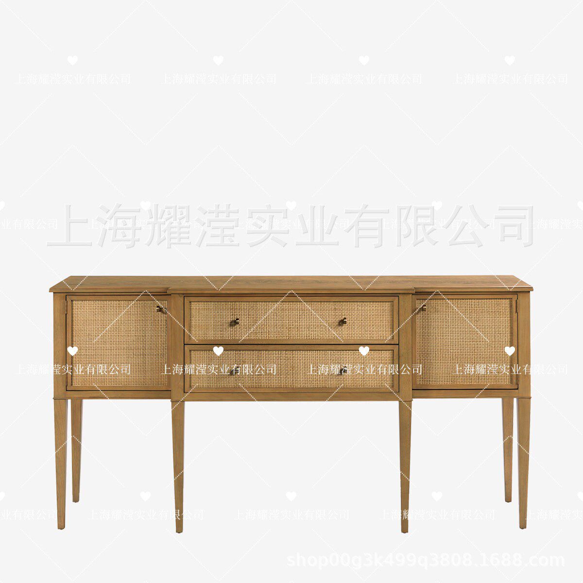 美式复古实木餐边柜储物柜中式编藤边柜玄关柜客厅靠墙收纳装饰柜
