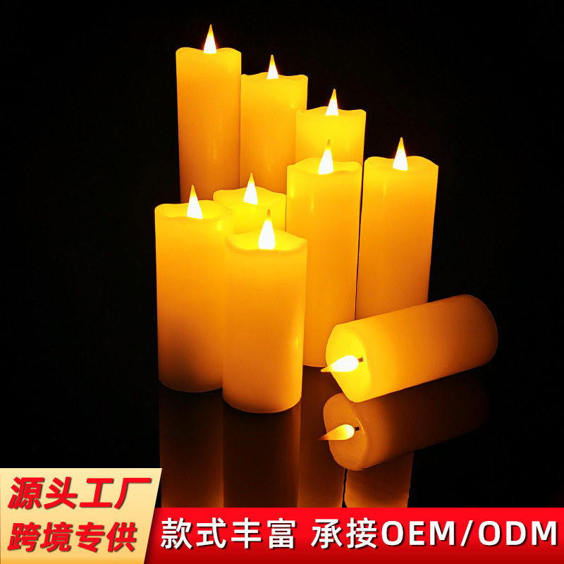 跨境led电子蜡烛充电款石蜡仿真圆形十键遥控定时9支装无焰蜡烛灯