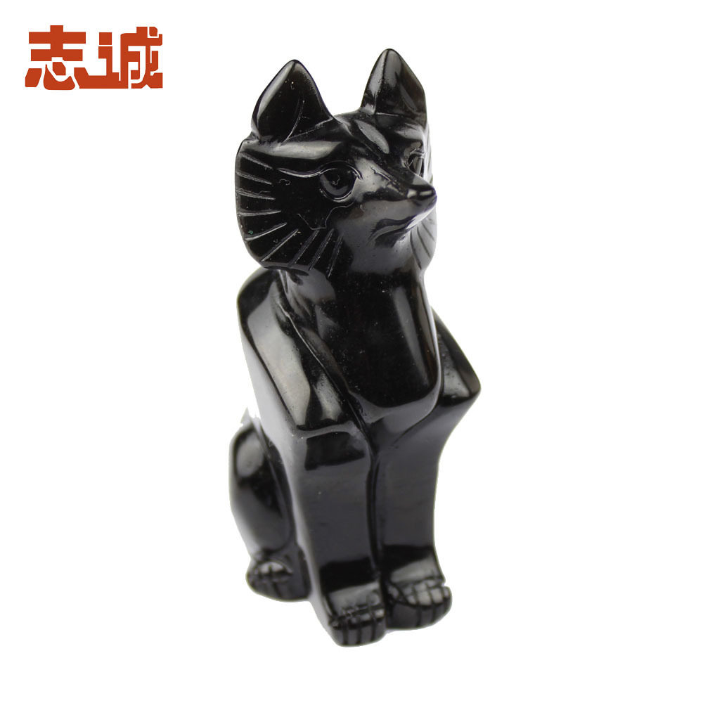 天然乌金黑曜石狐狸家居摆件黑色水晶狐狸饰品东海批发灵狐
