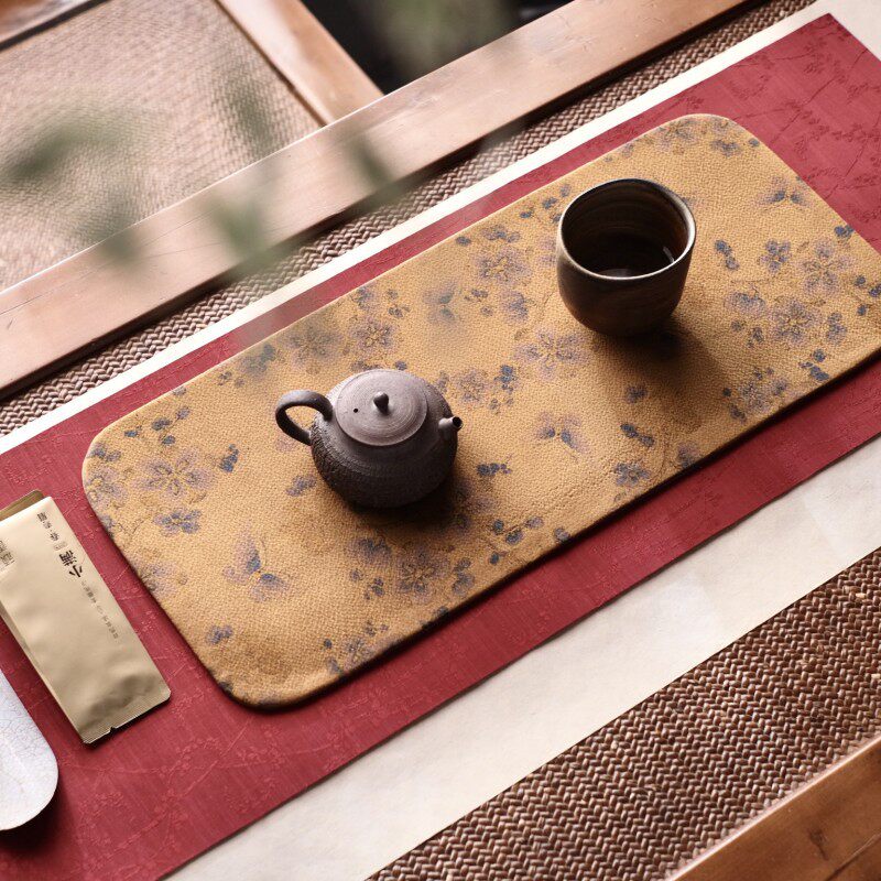 织了|秋|香云纱茶桌垫|新中式茶席布|茶具展示席|干泡茶席