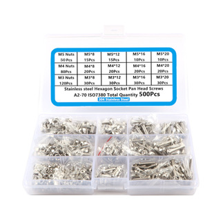 500pcs 304不锈钢跨境 M3M4M5圆头内六角螺丝配螺母组合螺丝
