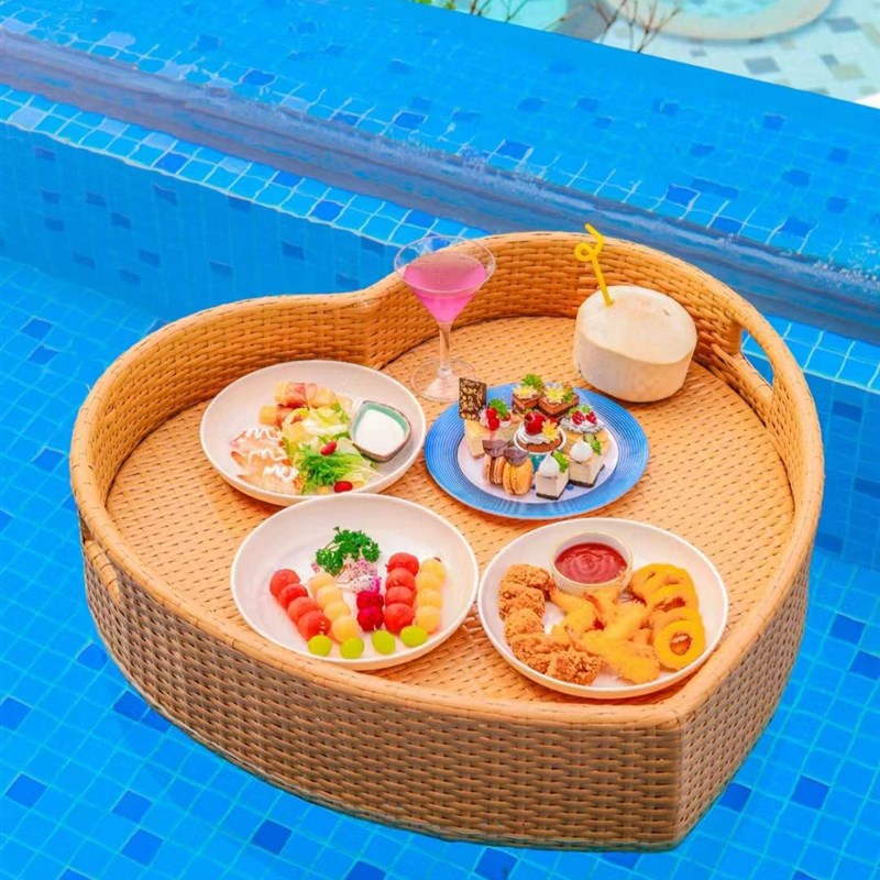 泳池温泉飘浮早餐水果饮料漂浮托盘酒店民宿水上网红藤编篮子餐盆