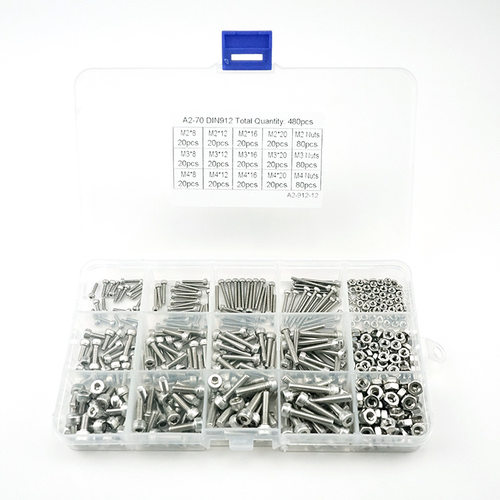 480pcs M2 M3 M4 促销不锈钢304 杯头内六角螺丝配螺母组合套装