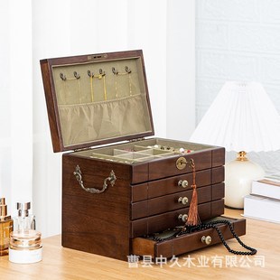 2023新款实木带锁首饰盒多层多容量首饰盒项链耳钉首饰盒收纳盒