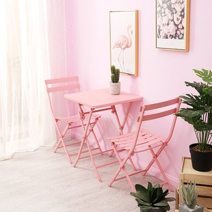 简约轻奢简奶茶店桌椅庭院休闲小茶几三件套北欧户外折叠桌椅组合