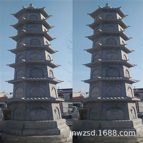 景区石塔图片大全寺庙石刻佛塔制作厂家园林景观石造六边塔价格
