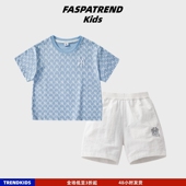 套装 老花五分袖 t恤衫 奥莱儿童短袖 男女中大童速干梭织短裤 两件套