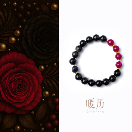 原创天然黑曜石玫瑰花手链