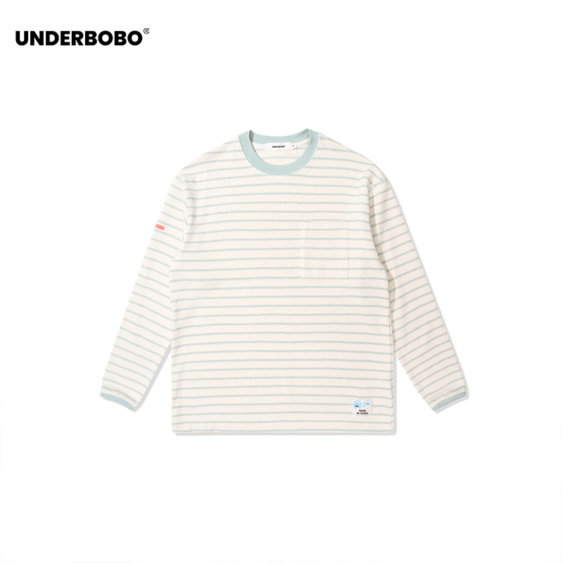 BOBO太空系列条纹口袋长袖T恤 25秋季新款松弛慵懒感宽松休闲上衣