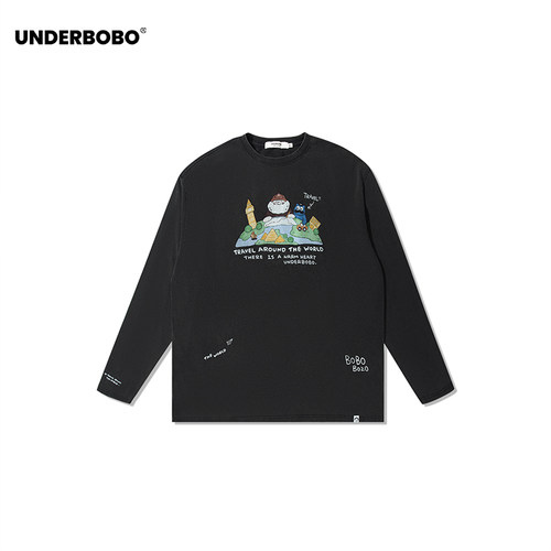 复古做旧水洗长袖T恤UNDERBOBO