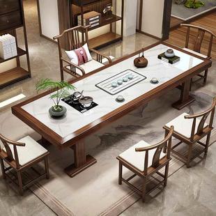 岩板茶台大板桌茶桌椅组合一桌五椅家用办公老板桌茶几 2024年新款