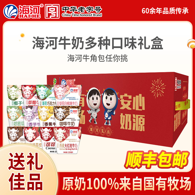 海河牛奶新年礼盒装顺丰220ml*12袋12种口味儿童成人营养早餐奶