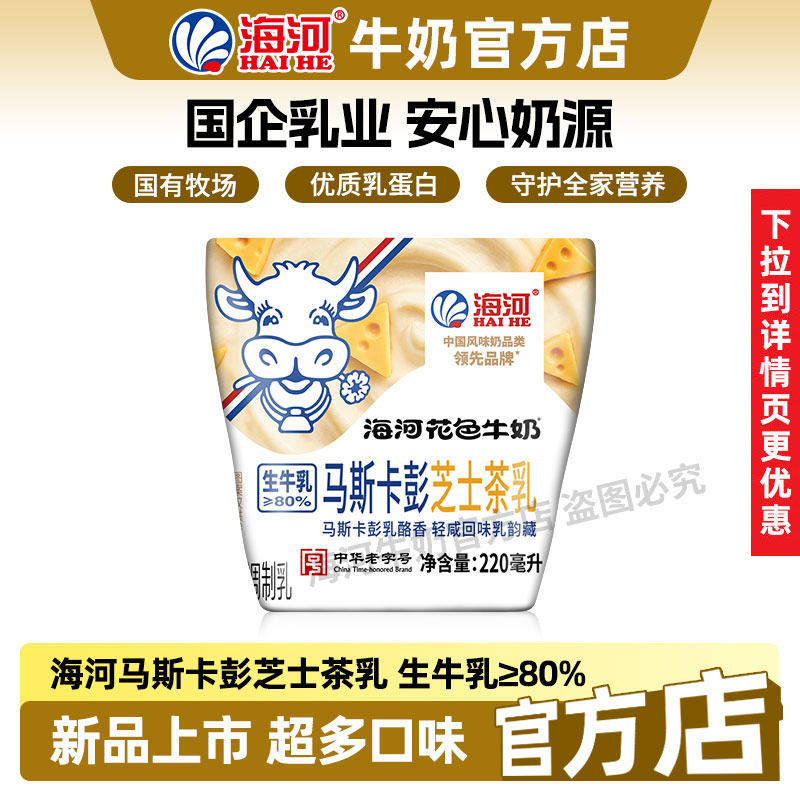 海河牛奶马斯卡彭芝士味10袋多种口味混合22种儿童早餐奶风味奶