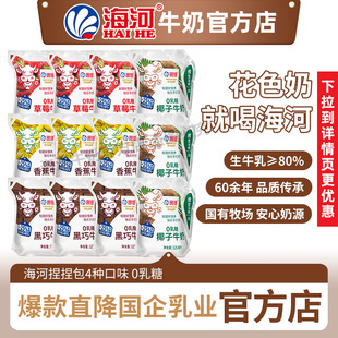海河牛奶4种口味10/12袋0乳糖捏捏包儿童早餐奶草莓黑巧克力椰子