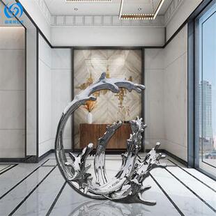 庭院水景抽象不锈钢浪花雕塑定购酒店楼盘售楼处金属水浪摆件