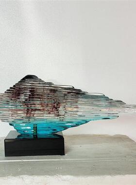 透明树脂工艺品摆件定制酒店大堂玄关抽象艺术品摆件浪花装饰