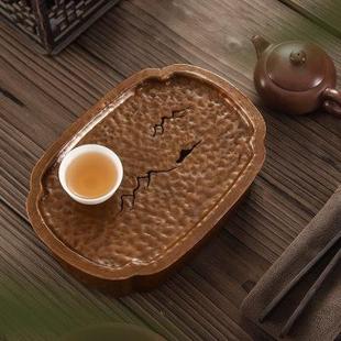 茶盘纯铜壶承纯手工紫铜壶垫家用轻奢小干泡台茶盘 复古做旧储水式