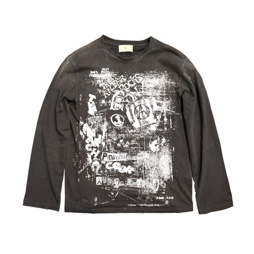 十卟SHIBU 黑白朋克PUNK潮流摇滚元素拼接街头个性长袖T恤古着感