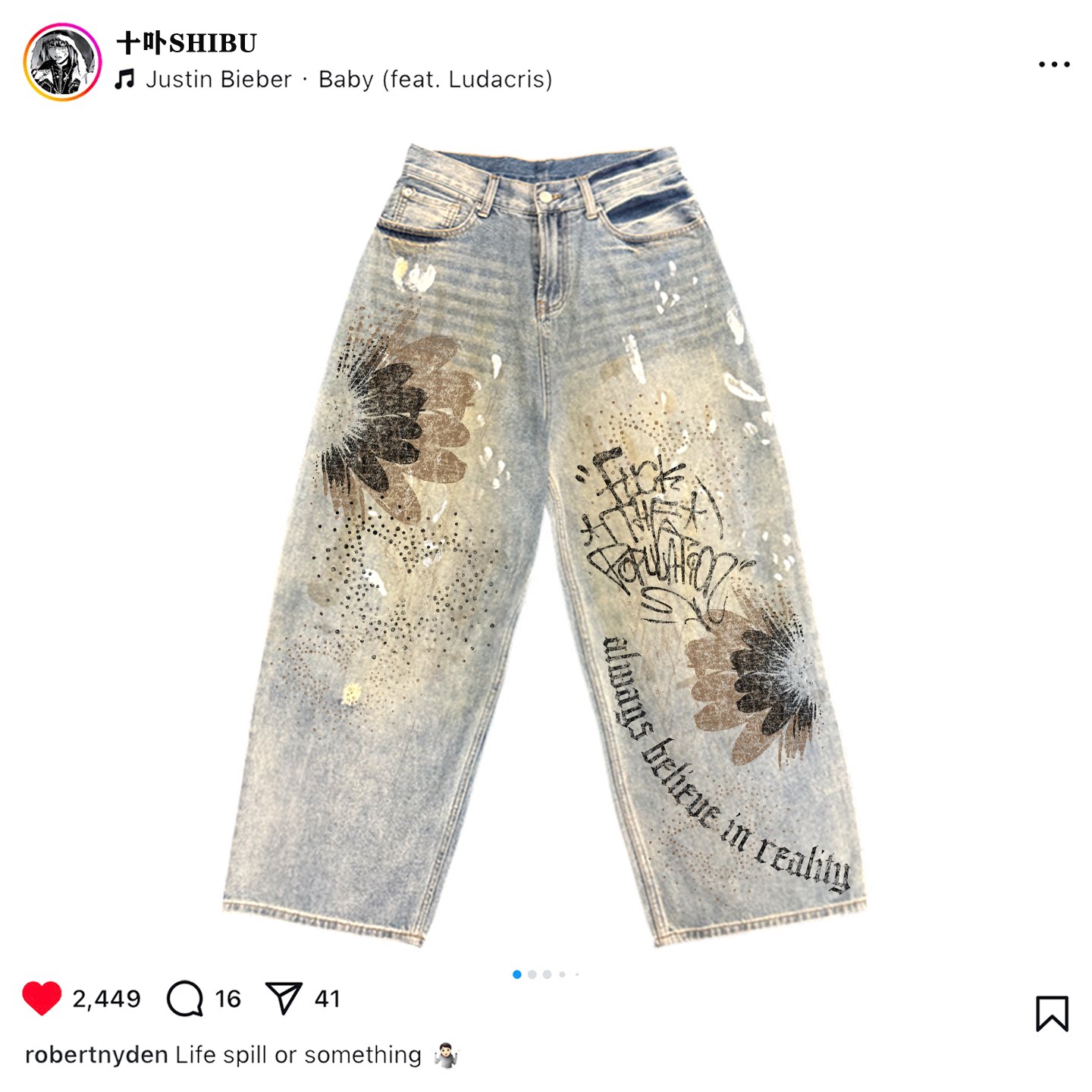 Scimitar Jeans! Wasteland Style Vintage Hip-Hop Rap Subculture Washed and Distressed Dark Avant-Garde Skateboard
