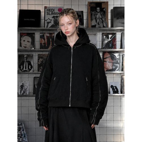 Dark Gothic黑色暗黑系Zip Up Hoodie廓形外套小众设计感街头高街