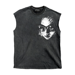 亚文化创意上衣 vintage复古街头无袖 十卟SHIBU 欧美暗黑系砍袖