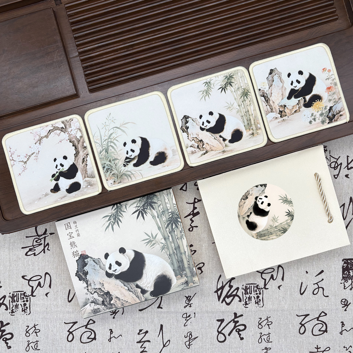 熊猫文创丝绸杯垫桌面摆件中国风特色小礼物送老外国人成都伴手礼