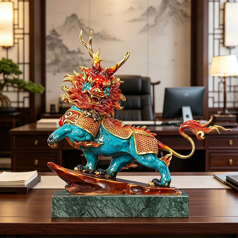 山海经黄铜祥瑞麒麟摆件家居办公室书房玄关装饰品乔迁开业礼物