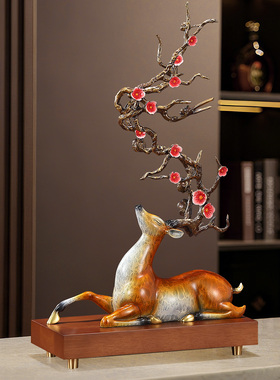 逐鹿生财梅花鹿黄铜摆件中式家居客厅酒柜玄关桌面新家装饰品礼品