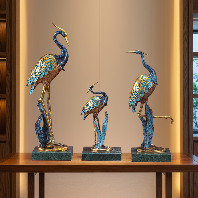 全铜仙鹤摆件黄铜工艺品中式禅意家居客厅玄关装饰品乔迁新居礼品