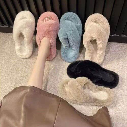 外出棉拖鞋网红爆款毛毛鞋女外穿